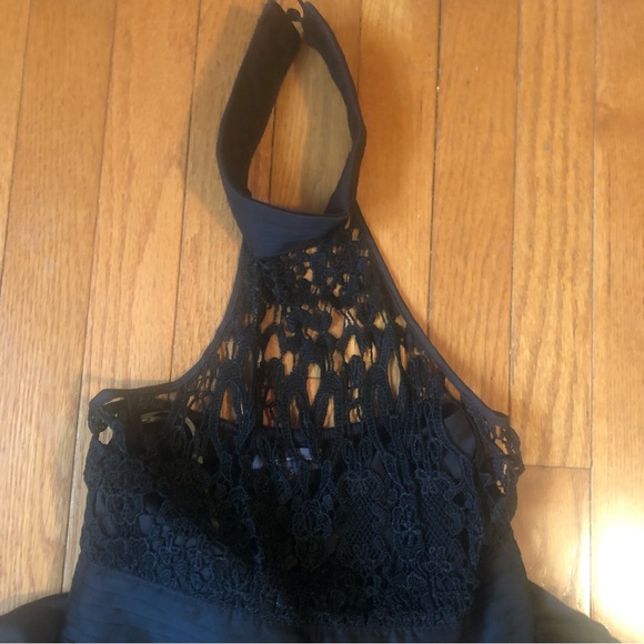 Forever 21 Black Lace Tiered Ruffle Mini Dress Lace Bodice, Choker Neck Size S - Picture 3 of 10